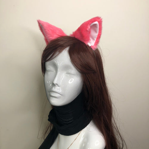 Cat ears Kitty Headwear Pink Furry Light Pink inside Animal Headband Costume Bow Bells