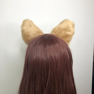 Big Cat ears Kitty Fox Headwear Light Brown Soft Furry Thick Fur inside Animal Headband Costume