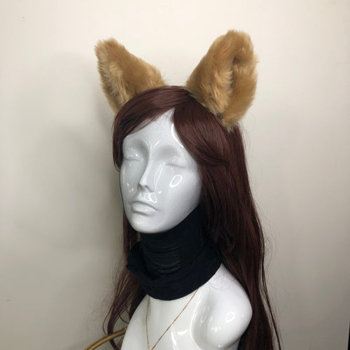 Big Cat ears Kitty Fox Headwear Light Brown Soft Furry Thick Fur inside Animal Headband Costume