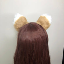 Load image into Gallery viewer, Cat ears Kitty Fox Headwear Light Brown Soft Furry White Top Soft Fur inside Animal Headband Costume