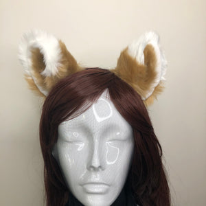 Cat ears Kitty Fox Headwear Light Brown Soft Furry White Top Soft Fur inside Animal Headband Costume