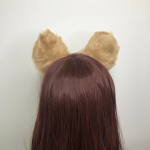 Big Cat ears Kitty Fox Headwear Light Brown Soft Furry White Soft Fur inside Animal Headband Costume