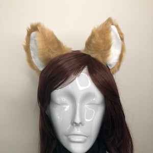 Big Cat ears Kitty Fox Headwear Light Brown Soft Furry White Soft Fur inside Animal Headband Costume