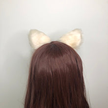 Load image into Gallery viewer, Cat ears Kitty Headwear Beige Furry white inside Animal Headband Costume Bow Bells