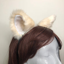 Load image into Gallery viewer, Cat ears Kitty Headwear Beige Furry white inside Animal Headband Costume Bow Bells