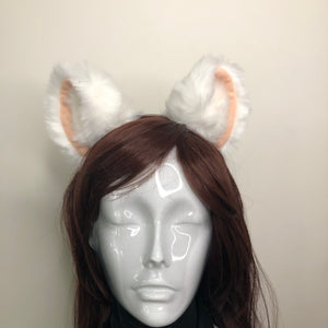 Big Cat ears Kitty Headwear White Furry Beige Soft Thick White Fur inside Animal Headband Costume