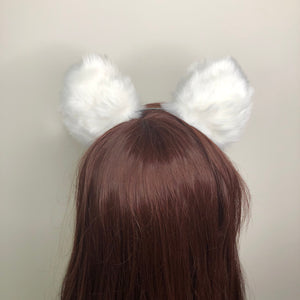 Big Cat ears Kitty Headwear White Furry Beige Soft Thick White Fur inside Animal Headband Costume