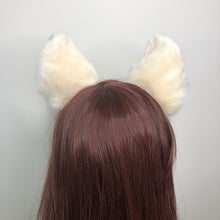 Load image into Gallery viewer, Big Cat Fox ears Kitty Cosplay Headwear Beige Furry Pink inside Animal Headband Costume