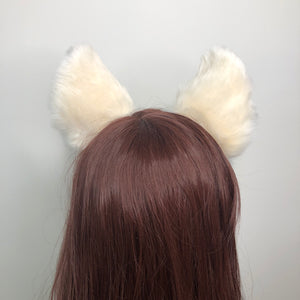 Big Cat Fox ears Kitty Cosplay Headwear Beige Furry Pink inside Animal Headband Costume