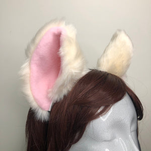 Big Cat Fox ears Kitty Cosplay Headwear Beige Furry Pink inside Animal Headband Costume