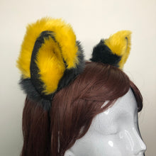 Load image into Gallery viewer, Big Cat Fox Ears Kitty Cosplay Headwear Bright Yellow Black Furry Soft Thick Fur Inside Animal Headband Costume