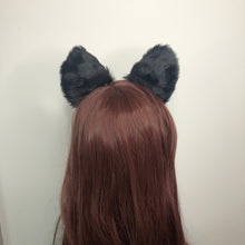 Load image into Gallery viewer, Big Cat Fox ears Kitty Cosplay Headwear Black Red Furry Soft Thick White Fur Inside Animal Headband Costume