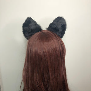 Big Cat Fox ears Kitty Cosplay Headwear Black Red Furry Soft Thick White Fur Inside Animal Headband Costume