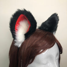 Load image into Gallery viewer, Big Cat Fox ears Kitty Cosplay Headwear Black Red Furry Soft Thick White Fur Inside Animal Headband Costume