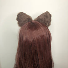 Load image into Gallery viewer, Cat ears Kitty Headwear Dark Brown Furry Beige inside Animal Headband Costume Bow Bells