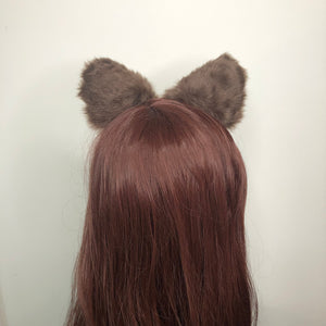 Cat ears Kitty Headwear Dark Brown Furry Beige inside Animal Headband Costume Bow Bells