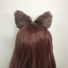 Load image into Gallery viewer, Cat ears Kitty Headwear Dark Brown Furry Pink inside Animal Headband Costume Bow Bells