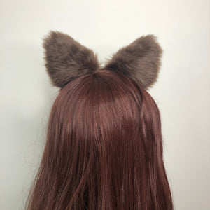 Cat ears Kitty Headwear Dark Brown Furry Pink inside Animal Headband Costume Bow Bells