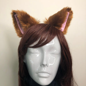 Cat ears Kitty Headwear Brown Furry Pink inside Animal Headband Costume Bow Bells