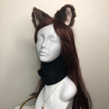 Load image into Gallery viewer, Cat ears Kitty Headwear Dark Brown Furry Beige inside Animal Headband Costume Bow Bells