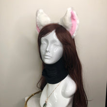 Load image into Gallery viewer, Big Cat ears Kitty Headwear White Furry Pink Soft Thick White Fur inside Animal Headband Costume