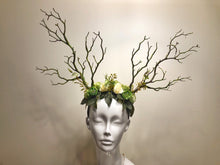 Load image into Gallery viewer, Black Branch Horn Demon Nymph Horn Headdress Antlers green flowers