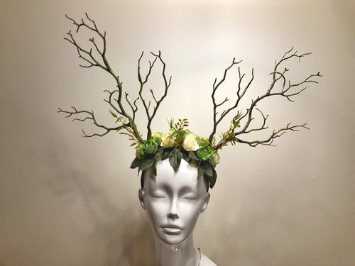 Black Branch Horn Demon Nymph Horn Headdress Antlers green flowers