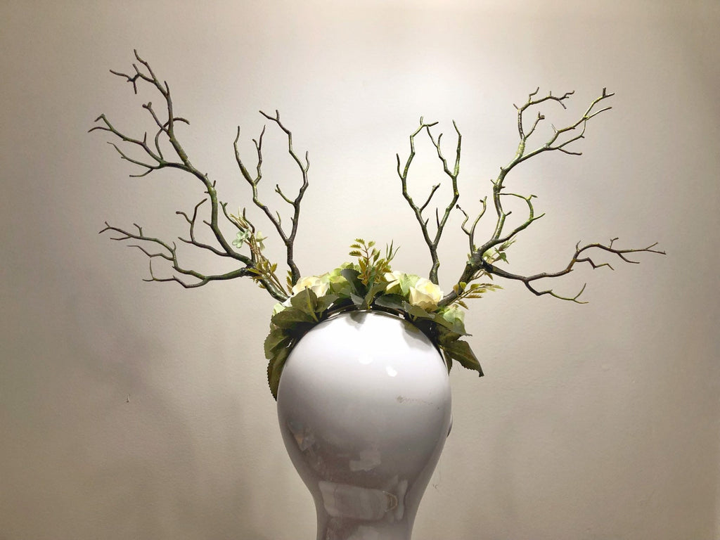 Black Branch Horn Demon Nymph Horn Headdress Antlers green flowers