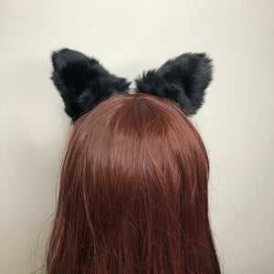 Big Cat ears Kitty Headwear Black and White Furry White Inside Animal Headband Costume