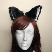 Load image into Gallery viewer, Big Cat ears Kitty Headwear Black and White Furry White Inside Animal Headband Costume