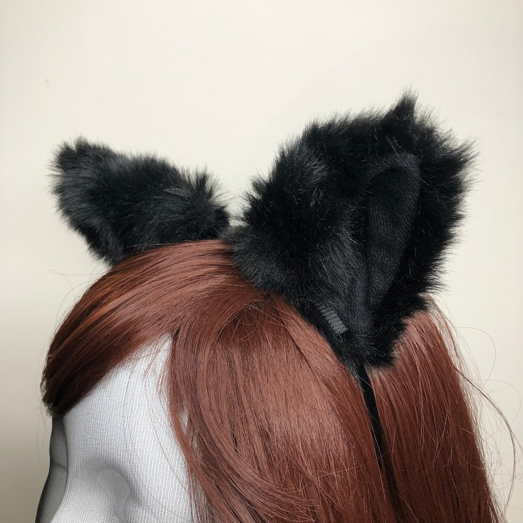 Cat ears Kitty Headwear Black Furry Animal Headband Costume Bell Bow
