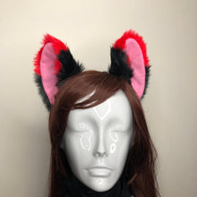 Load image into Gallery viewer, Big Cat ears Kitty Headwear Black Red Furry Pink Inside Animal Headband Costume