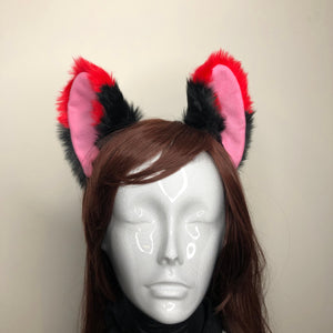 Big Cat ears Kitty Headwear Black Red Furry Pink Inside Animal Headband Costume