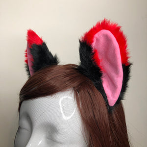 Big Cat ears Kitty Headwear Black Red Furry Pink Inside Animal Headband Costume