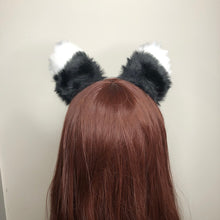 Load image into Gallery viewer, Big Cat Ears Kitty Cosplay Headwear Black White Furry Black Fur Inside Animal Headband Costume