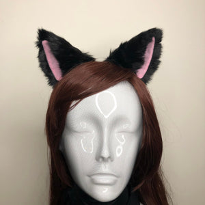 Cat Ears Kitty Cosplay Headwear Black Furry Pink Inside Animal Headband Costume