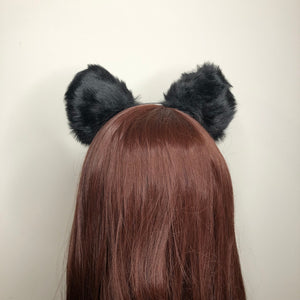 Big Cat ears Kitty Cosplay Headwear Black Furry Red Inside Animal Headband Costume