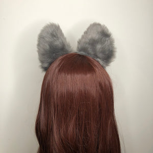 Big Cat ears Kitty Cosplay Headwear Gray Furry Pink Inside Animal Headband Costume