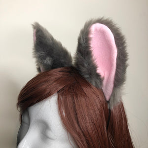 Big Cat ears Kitty Cosplay Headwear Gray Furry Pink Inside Animal Headband Costume