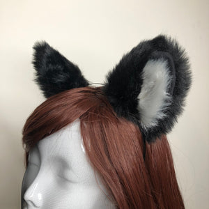 Big Cat ears Kitty Cosplay Headwear Black Gray Furry Gray Fur Inside Animal Headband Costume