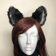 Load image into Gallery viewer, Big Cat ears Kitty Cosplay Headwear Black Gray Furry Gray Fur Inside Animal Headband Costume