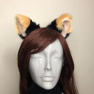 Big Cat ears Kitty Cosplay Headwear Black Furry Light Yellow Inside Animal Headband Costume