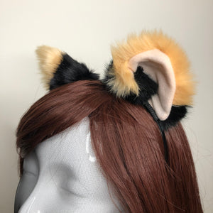 Big Cat ears Kitty Cosplay Headwear Black Furry Light Yellow Inside Animal Headband Costume