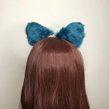 Load image into Gallery viewer, Cat ears Kitty Cosplay Headwear Dark Blue Furry White Fur Inside Animal Headband Costume