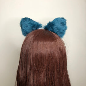 Cat ears Kitty Cosplay Headwear Dark Blue Furry White Fur Inside Animal Headband Costume