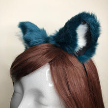 Load image into Gallery viewer, Cat ears Kitty Cosplay Headwear Dark Blue Furry White Fur Inside Animal Headband Costume