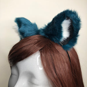 Cat ears Kitty Cosplay Headwear Dark Blue Furry White Fur Inside Animal Headband Costume