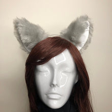 Load image into Gallery viewer, Big Cat ears Kitty Cosplay Headwear Light Gray Furry White Inside Animal Headband Costume