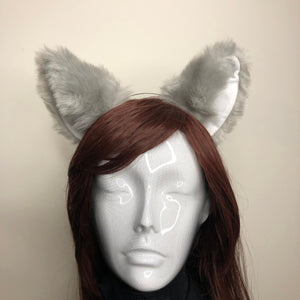 Big Cat ears Kitty Cosplay Headwear Light Gray Furry White Inside Animal Headband Costume