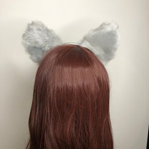 Big Cat ears Kitty Cosplay Headwear Light Gray Furry White Inside Animal Headband Costume